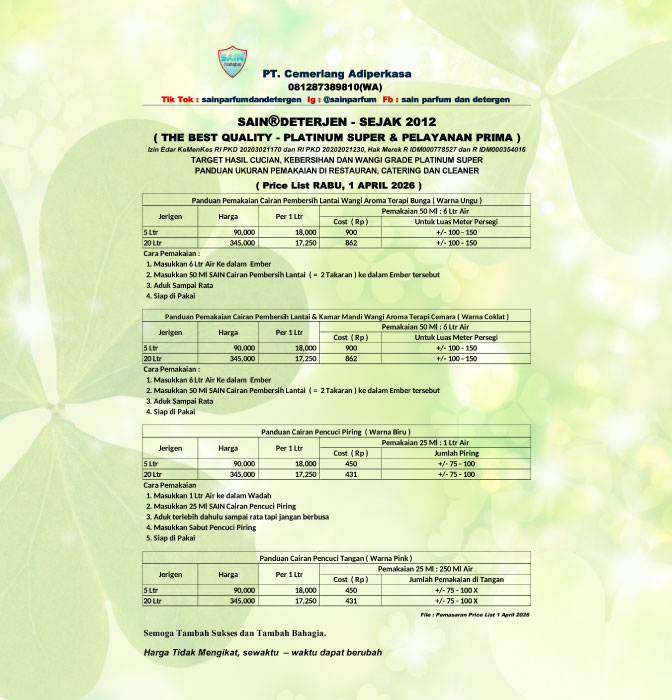 Pricelist Laundry Catering Cleaner